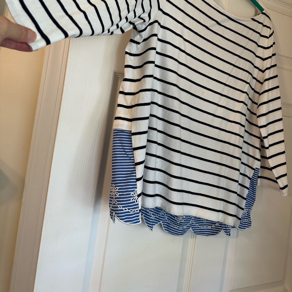 Beautiful striped blouse with unique lace and shoestring back back